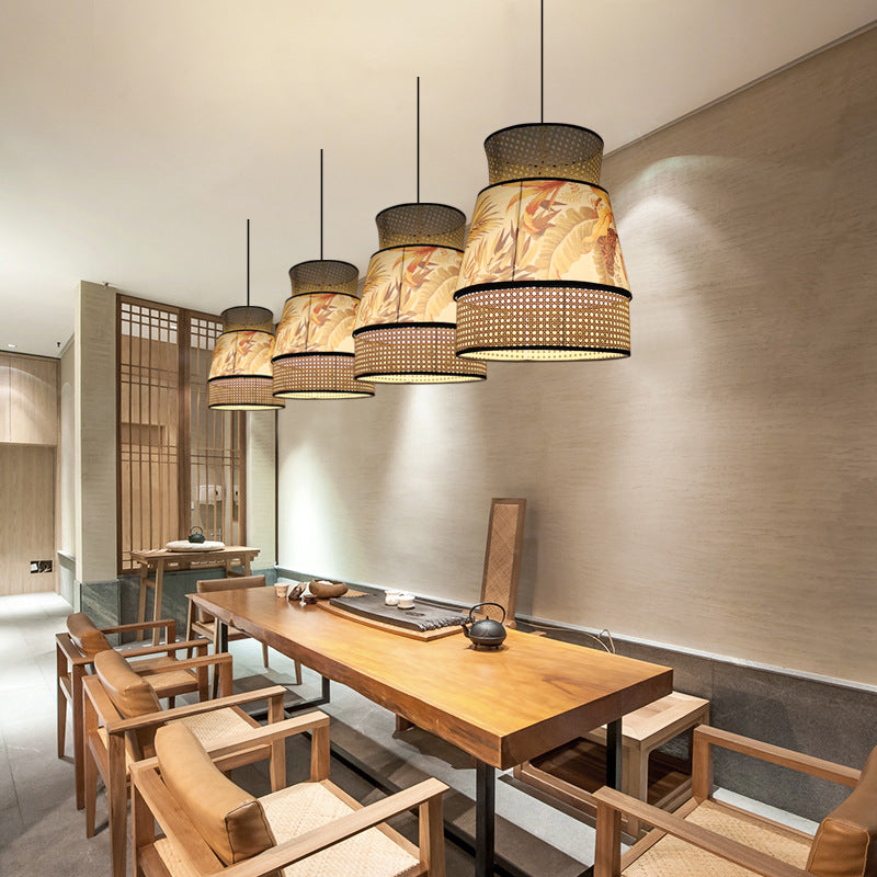 Traditionelle chinesische Rattan Stoff Malerei 1 - Licht Pendelleuchte für Esszimmer 