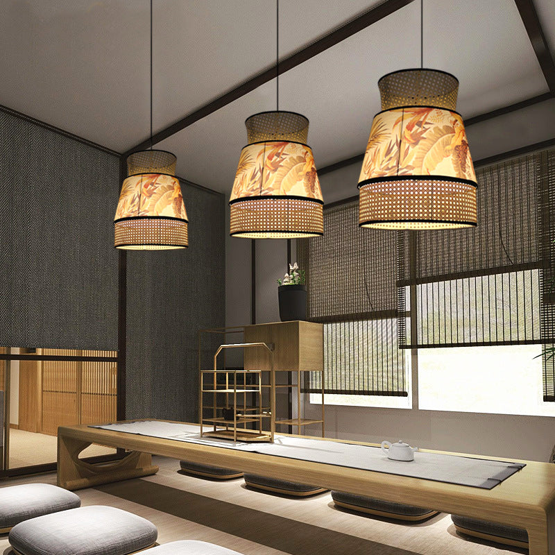 Traditionelle chinesische Rattan Stoff Malerei 1 - Licht Pendelleuchte für Esszimmer 