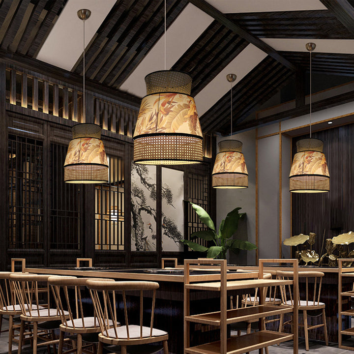 Traditionelle chinesische Rattan Stoff Malerei 1 - Licht Pendelleuchte für Esszimmer 