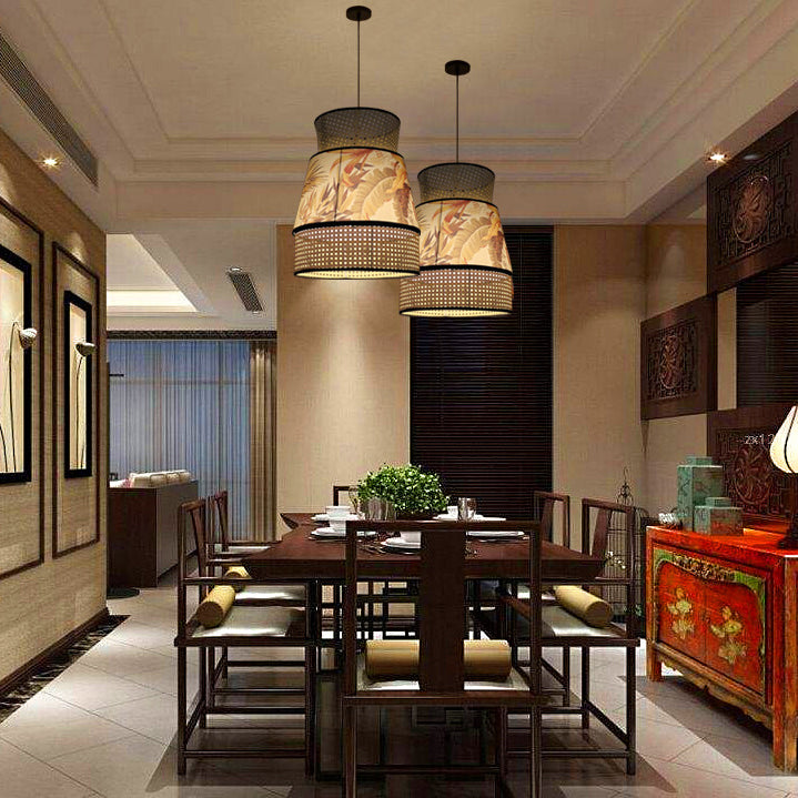 Traditionelle chinesische Rattan Stoff Malerei 1 - Licht Pendelleuchte für Esszimmer 