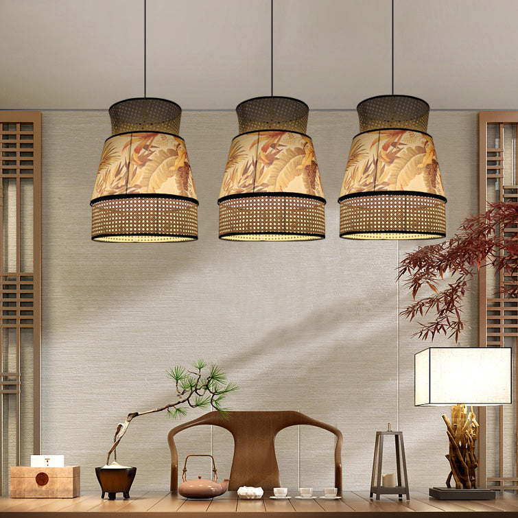 Traditionelle chinesische Rattan Stoff Malerei 1 - Licht Pendelleuchte für Esszimmer 