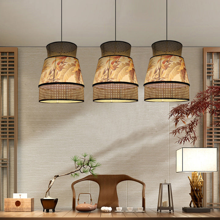 Traditionelle chinesische Rattan Stoff Malerei 1 - Licht Pendelleuchte für Esszimmer 