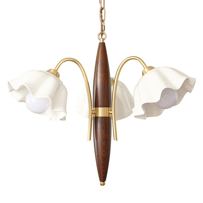 Lámpara de Araña de Cerámica de Cobre con Flores Retro Contemporáneas de 3 Luces para Sala de Estar 