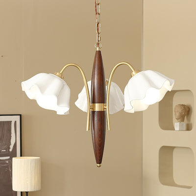 Lámpara de Araña de Cerámica de Cobre con Flores Retro Contemporáneas de 3 Luces para Sala de Estar 