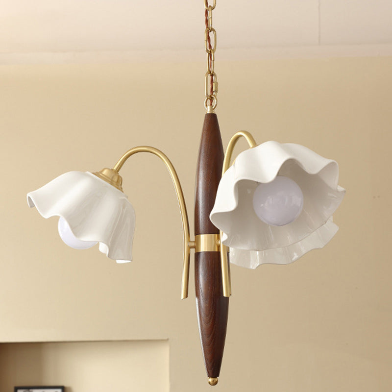 Lámpara de Araña de Cerámica de Cobre con Flores Retro Contemporáneas de 3 Luces para Sala de Estar 