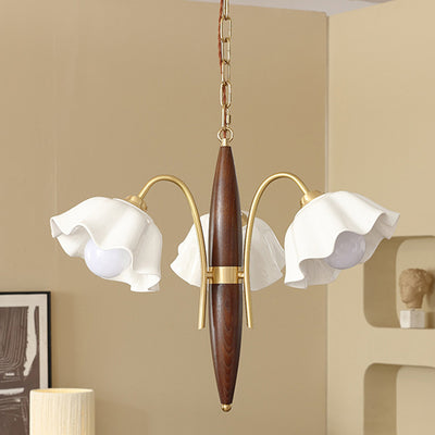 Lámpara de Araña de Cerámica de Cobre con Flores Retro Contemporáneas de 3 Luces para Sala de Estar 