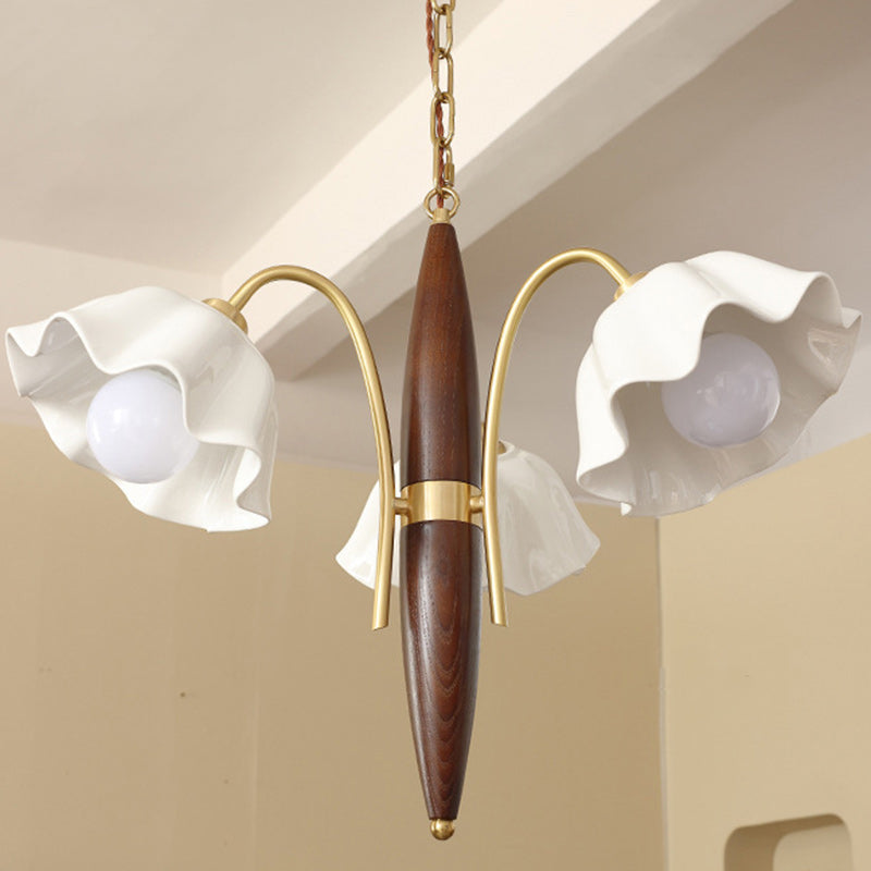 Lámpara de Araña de Cerámica de Cobre con Flores Retro Contemporáneas de 3 Luces para Sala de Estar 