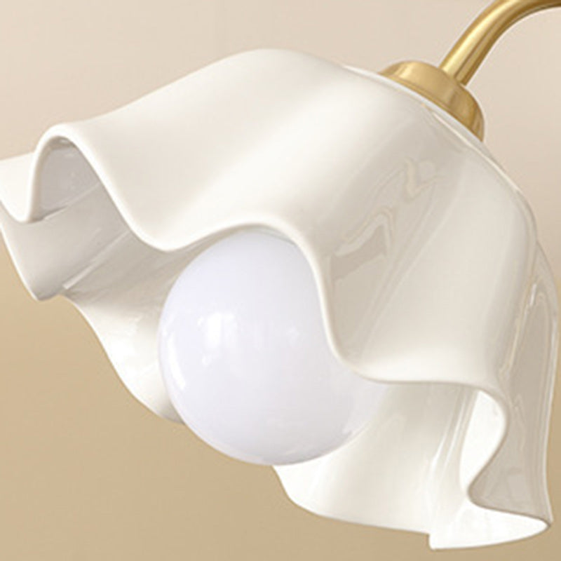 Lámpara de Araña de Cerámica de Cobre con Flores Retro Contemporáneas de 3 Luces para Sala de Estar 