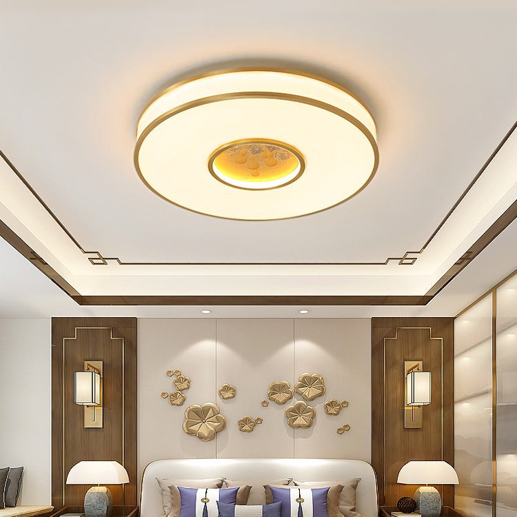 Traditionelle chinesische runde Lotus Acryl Kupfer LED Unterputz Deckenleuchte für Wohnzimmer 