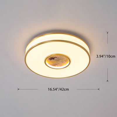 Traditionelle chinesische runde Lotus Acryl Kupfer LED Unterputz Deckenleuchte für Wohnzimmer 