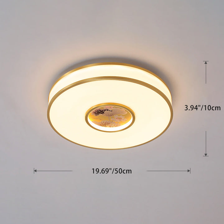 Luz de techo empotrada LED de cobre acrílico redonda tradicional china de loto para sala de estar 