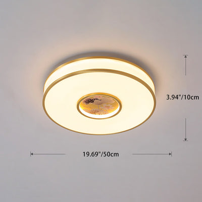 Traditionelle chinesische runde Lotus Acryl Kupfer LED Unterputz Deckenleuchte für Wohnzimmer 