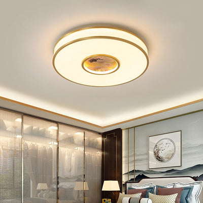 Traditionelle chinesische runde Lotus Acryl Kupfer LED Unterputz Deckenleuchte für Wohnzimmer 