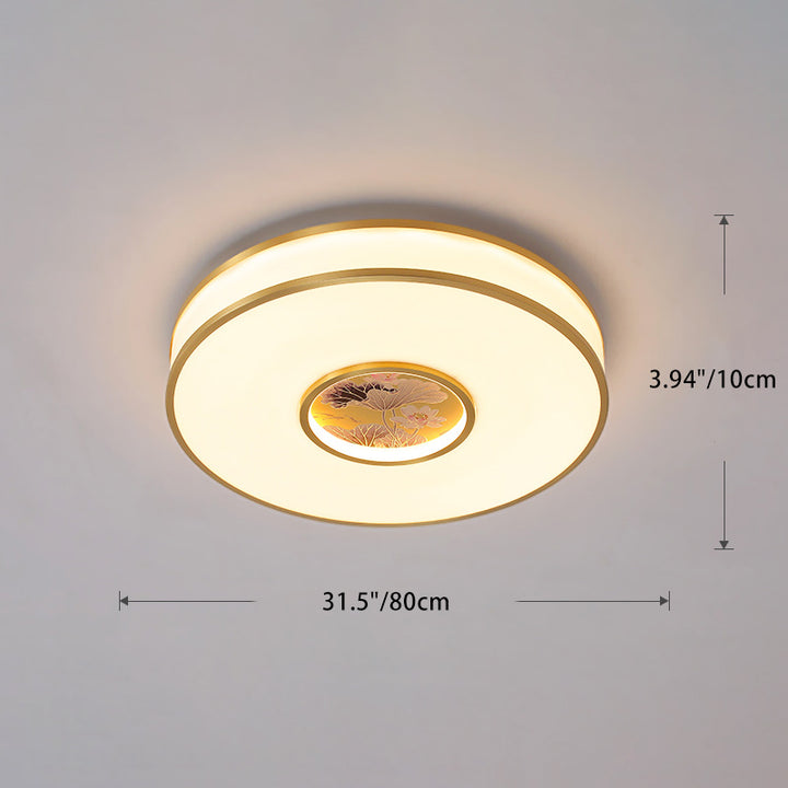 Luz de techo empotrada LED de cobre acrílico redonda tradicional china de loto para sala de estar 