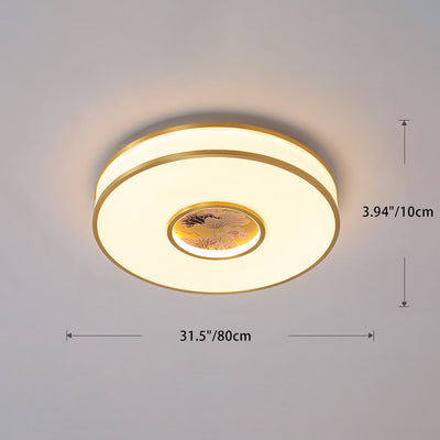 Traditionelle chinesische runde Lotus Acryl Kupfer LED Unterputz Deckenleuchte für Wohnzimmer 