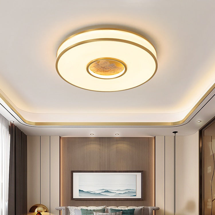 Traditionelle chinesische runde Lotus Acryl Kupfer LED Unterputz Deckenleuchte für Wohnzimmer 