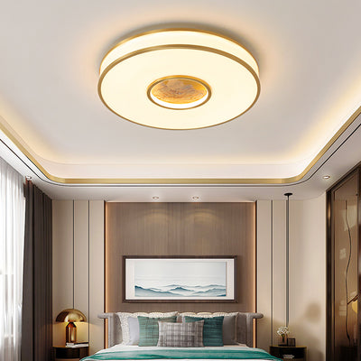 Traditionelle chinesische runde Lotus Acryl Kupfer LED Unterputz Deckenleuchte für Wohnzimmer 