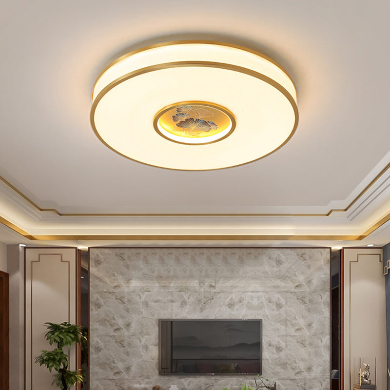 Traditionelle chinesische runde Lotus Acryl Kupfer LED Unterputz Deckenleuchte für Wohnzimmer 