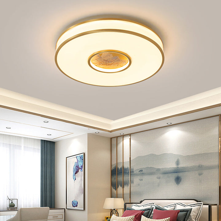 Luz de techo empotrada LED de cobre acrílico redonda tradicional china de loto para sala de estar 