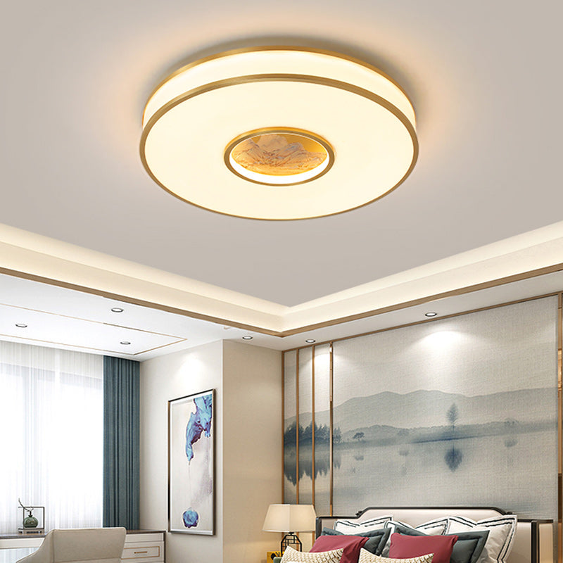 Traditionelle chinesische runde Lotus Acryl Kupfer LED Unterputz Deckenleuchte für Wohnzimmer 