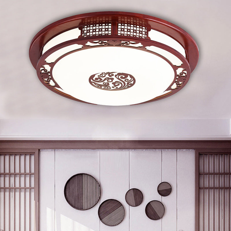 Traditionelle chinesische runde Eiche PVC LED Unterputz-Deckenleuchte für Wohnzimmer 