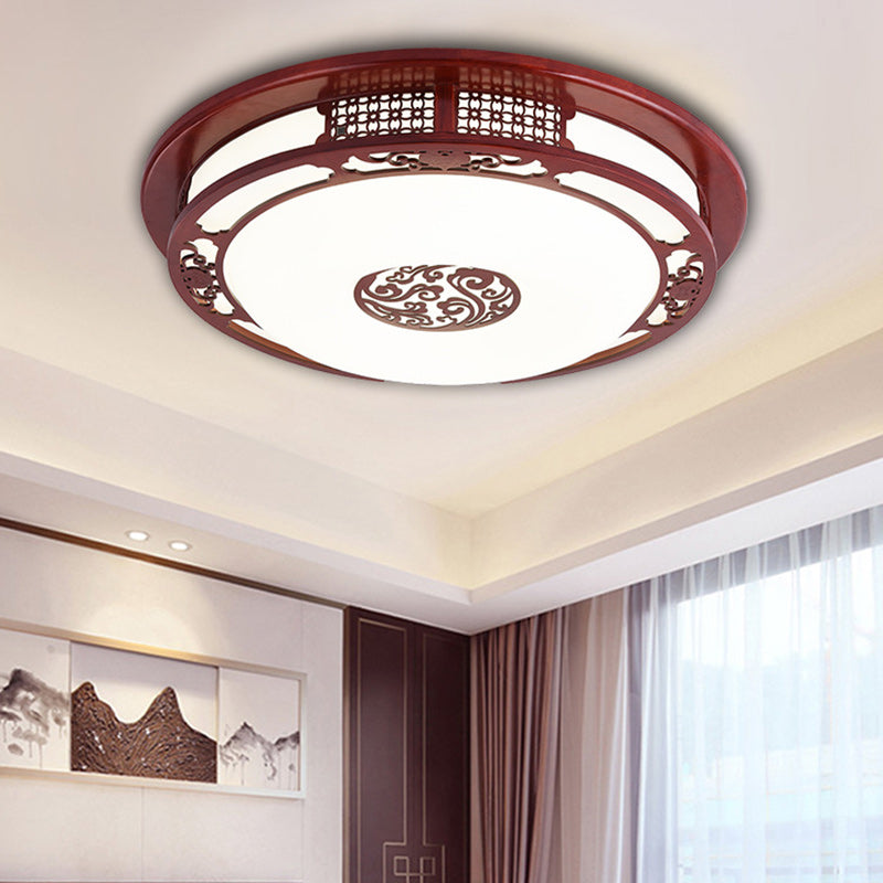 Traditionelle chinesische runde Eiche PVC LED Unterputz-Deckenleuchte für Wohnzimmer 