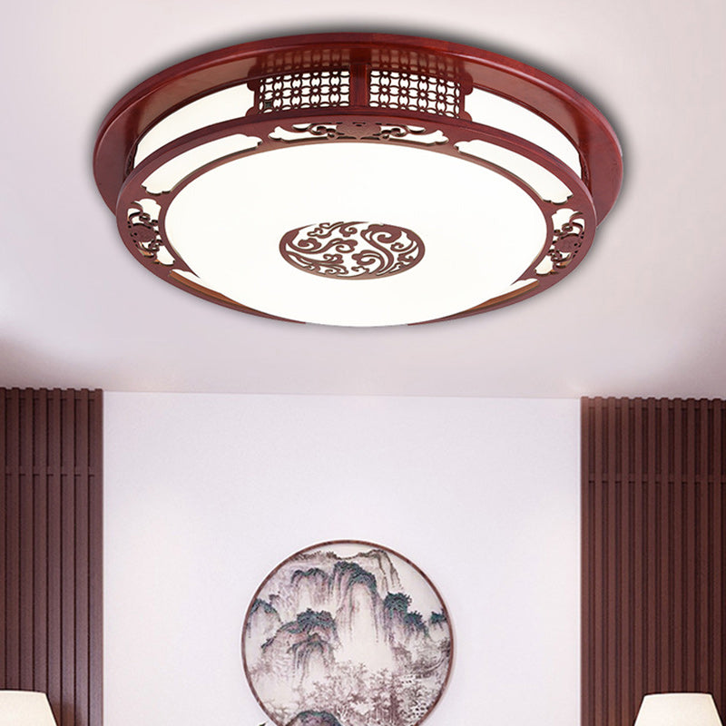 Traditionelle chinesische runde Eiche PVC LED Unterputz-Deckenleuchte für Wohnzimmer 