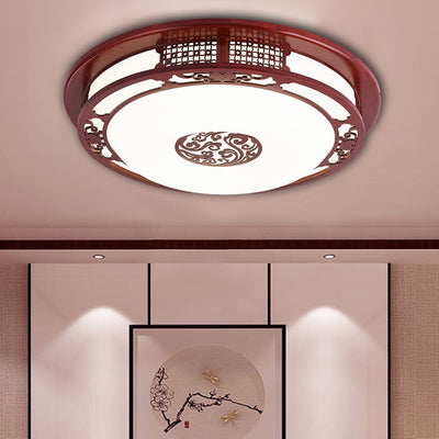 Traditionelle chinesische runde Eiche PVC LED Unterputz-Deckenleuchte für Wohnzimmer 
