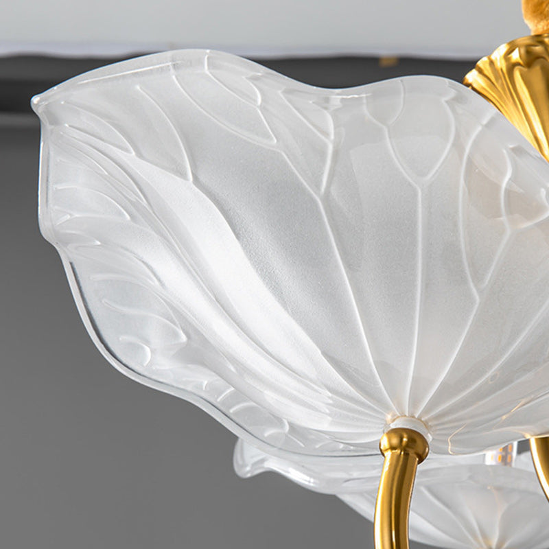 Traditional Chinese Lotus Copper Glass 6/9 - Light Chandelier For Dining Room