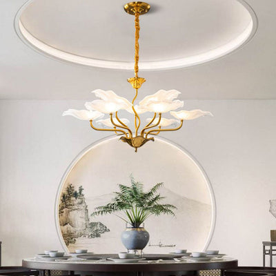 Traditional Chinese Lotus Copper Glass 6/9 - Light Chandelier For Dining Room