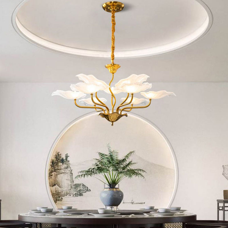 Traditional Chinese Lotus Copper Glass 6/9 - Light Chandelier For Dining Room