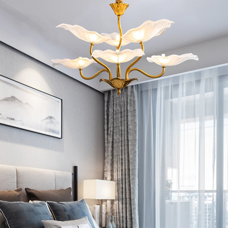Lustre en cuivre avec lotus chinois traditionnel 6/9 - Lumières pour salle à manger 
