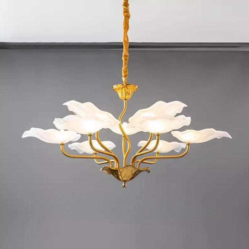 Traditional Chinese Lotus Copper Glass 6/9 - Light Chandelier For Dining Room