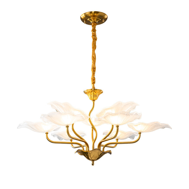 Traditional Chinese Lotus Copper Glass 6/9 - Light Chandelier For Dining Room