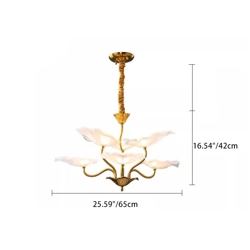 Traditional Chinese Lotus Copper Glass 6/9 - Light Chandelier For Dining Room