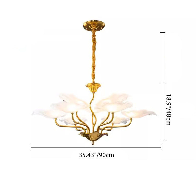 Traditional Chinese Lotus Copper Glass 6/9 - Light Chandelier For Dining Room
