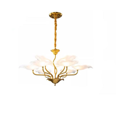 Traditional Chinese Lotus Copper Glass 6/9 - Light Chandelier For Dining Room