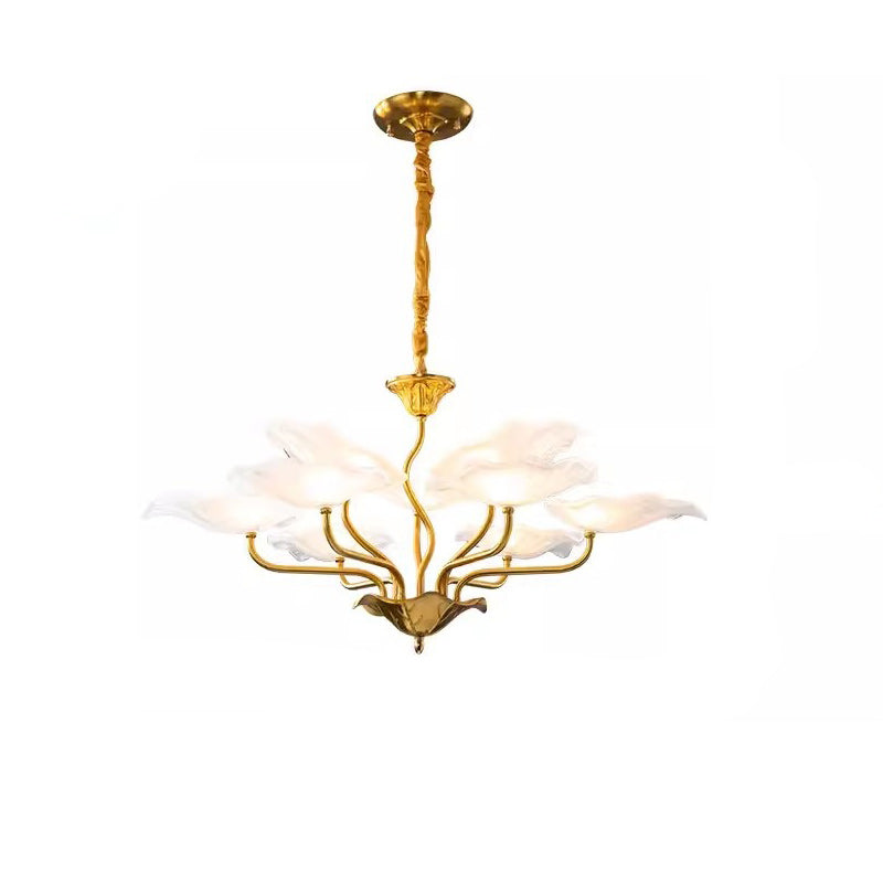 Traditional Chinese Lotus Copper Glass 6/9 - Light Chandelier For Dining Room
