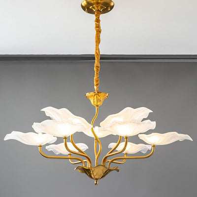 Traditional Chinese Lotus Copper Glass 6/9 - Light Chandelier For Dining Room
