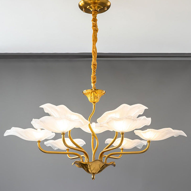 Traditional Chinese Lotus Copper Glass 6/9 - Light Chandelier For Dining Room