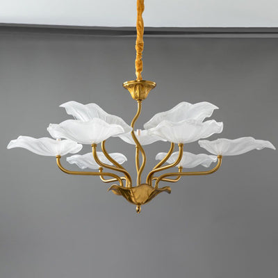Traditional Chinese Lotus Copper Glass 6/9 - Light Chandelier For Dining Room