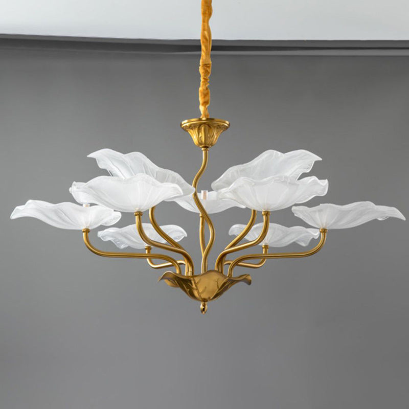 Traditional Chinese Lotus Copper Glass 6/9 - Light Chandelier For Dining Room