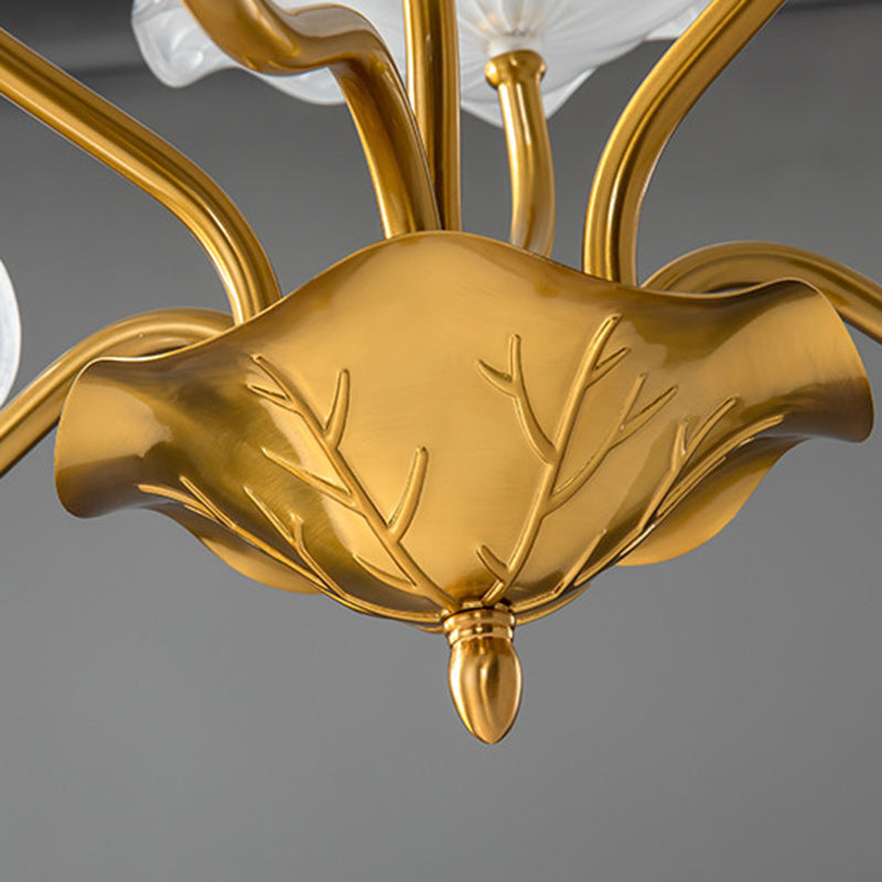 Lustre en cuivre avec lotus chinois traditionnel 6/9 - Lumières pour salle à manger 