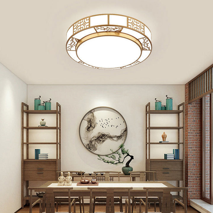 Traditional Chinese Round Plum Blossom Acrylic Aluminum LED Flush Mount Ceiling Light For Living Room