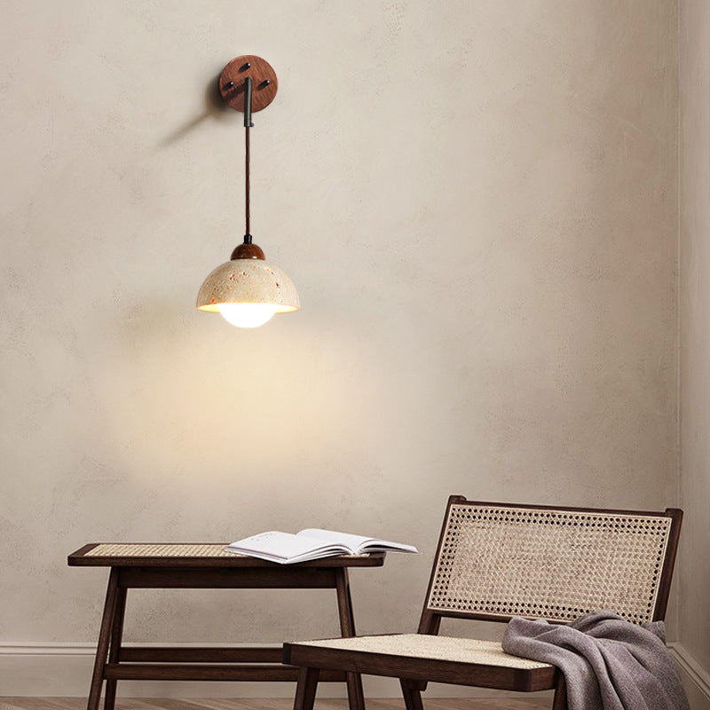 Applique murale moderne en travertin jaune et noyer 1 lumière pour chambre 