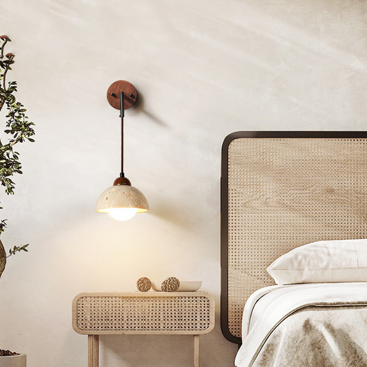 Applique murale moderne en travertin jaune et noyer 1 lumière pour chambre 