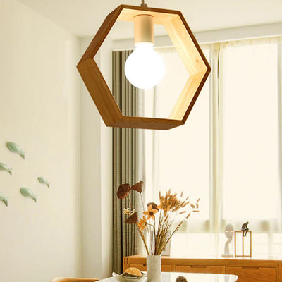 Modern Simplicity Geometry Wood Hardware 1 - Light Pendant Light For Dining Room