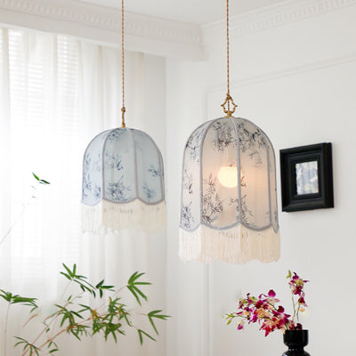 Traditionelle chinesische Stickerei Stoff Eisen 1 - Licht Pendelleuchte für Wohnzimmer 