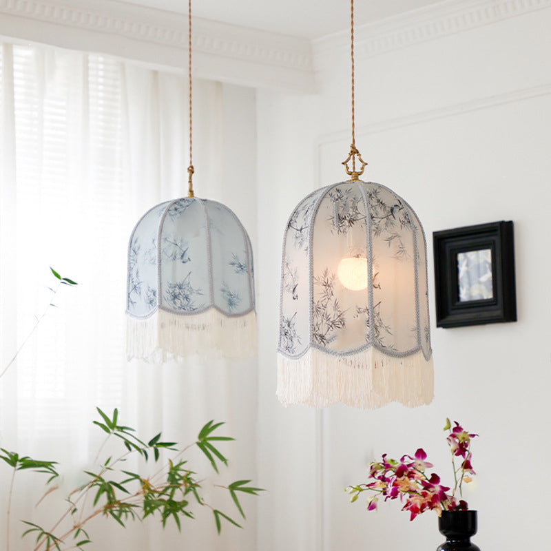 Traditionelle chinesische Stickerei Stoff Eisen 1 - Licht Pendelleuchte für Wohnzimmer 