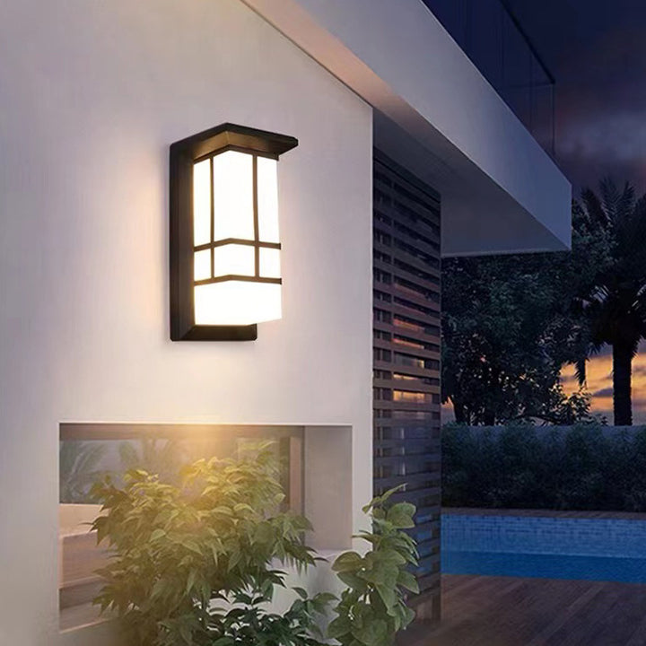 Applique Murale LED Rectangulaire Traditionnelle Chinoise Étanche en Aluminium et Acrylique Pour Terrasses Extérieures 